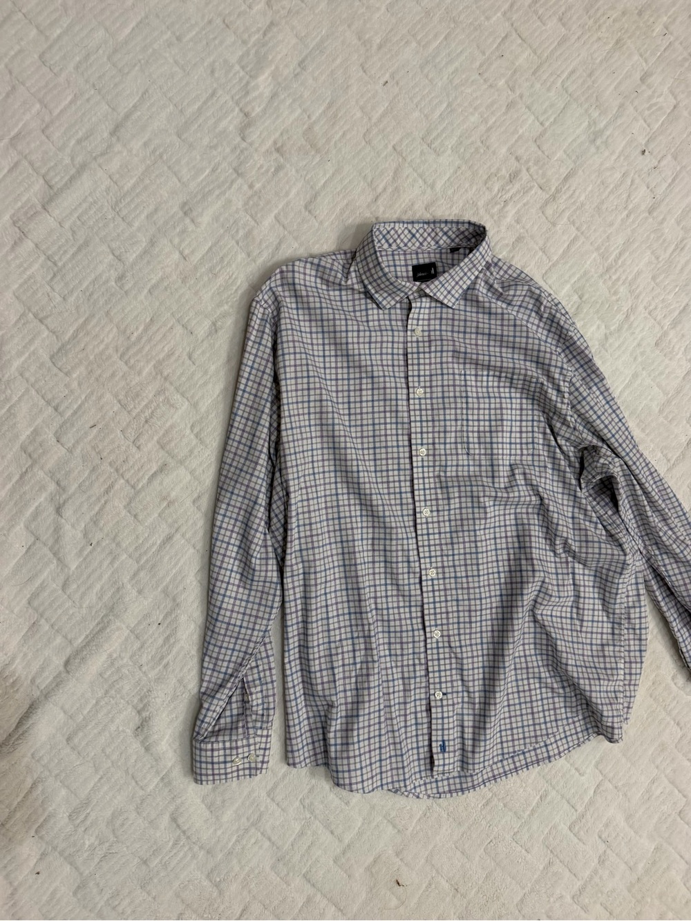 johnnie-O Blue and White Checked Dress Shirt